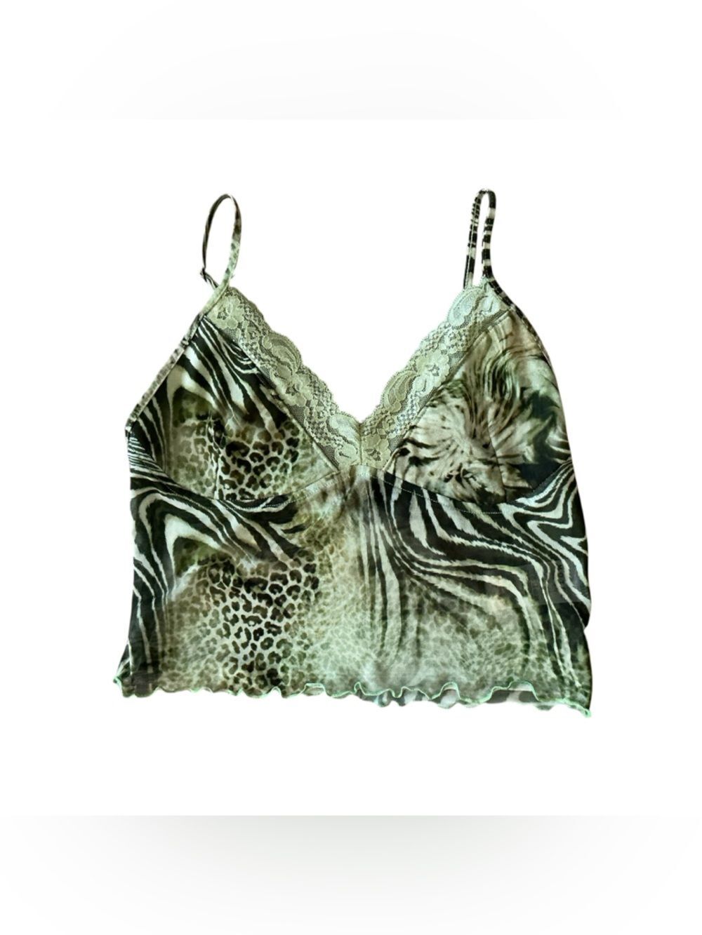 Motel Green Animal Print Lace Cami Top Size M